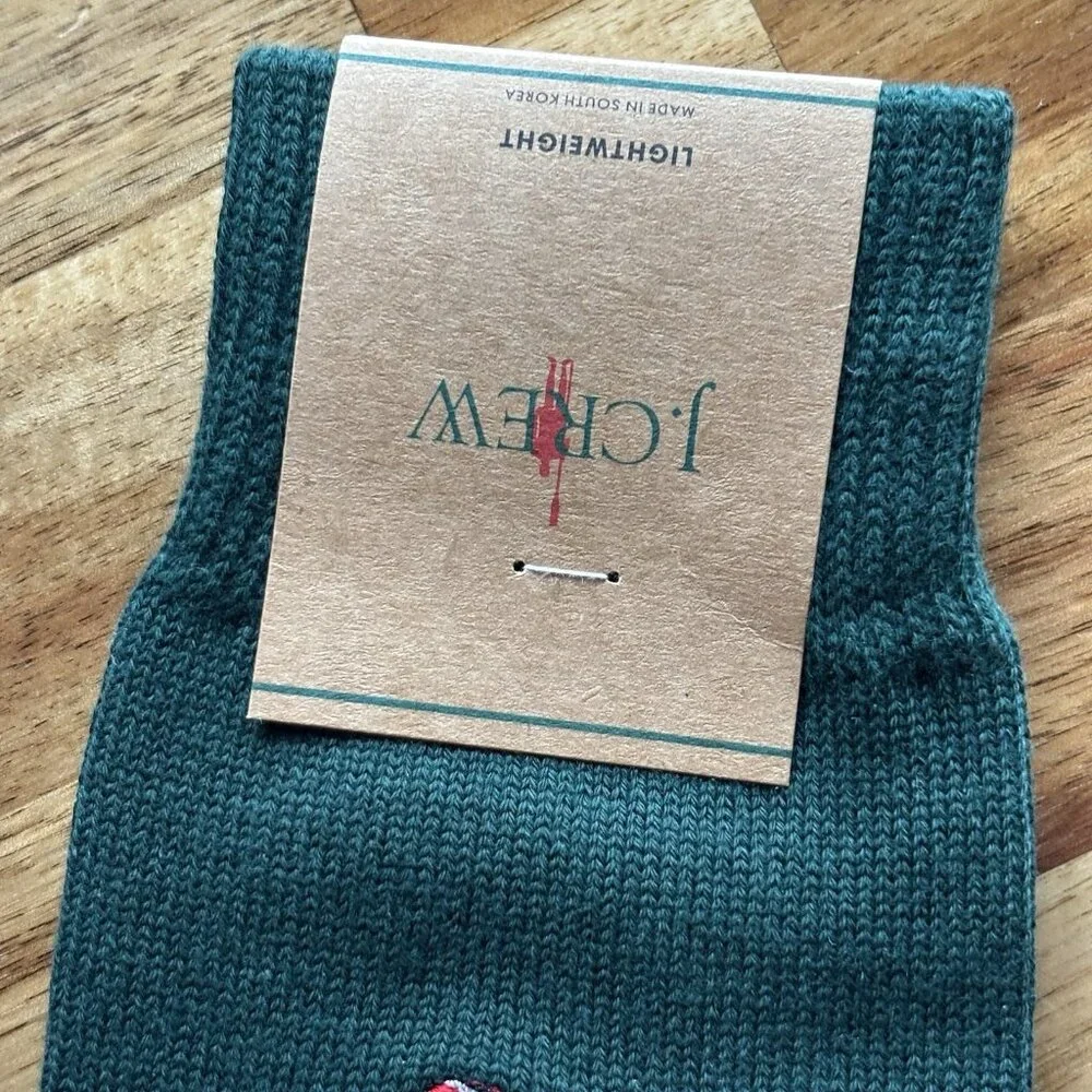 J. Crew Lot Of 2 Dress Socks Dog Christmas Hat Embroidery Green Gray Holiday NWT